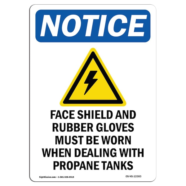 OSHA Sign, Face Shield And Rubber With Symbol, 18in X 12in Rigid Plastic, 12" W, 18" H, Portrait